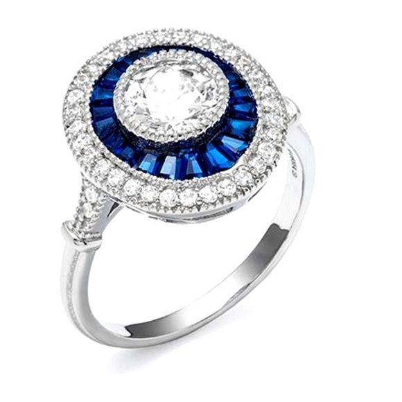 Sapphire Spinel & Synthetic Diamond Oval Ring - Size 6 or 8 - Picture 1 of 3